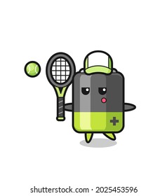 Cartoon character of battery as a tennis player , cute style design for t shirt, sticker, logo element