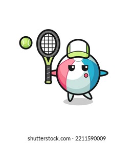 Cartoon character of beach ball as a tennis player , cute design
