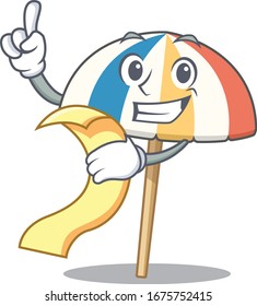 cartoon character of beach umbrella holding menu ready to serve