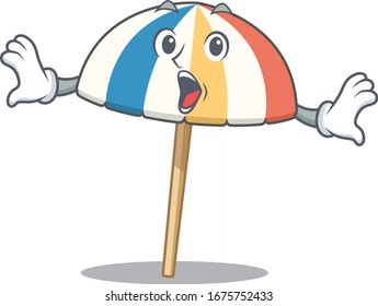 A cartoon character of beach umbrella making a surprised gesture