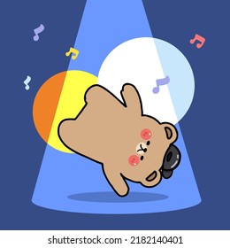 cartoon character bear dance, hip hop and b boy dance, flat illustration