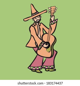 Cartoon character beard man playing guitar