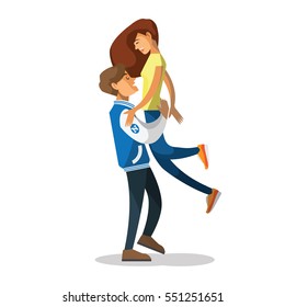 Cartoon character,  beautiful woman and  boyfriend hugging 