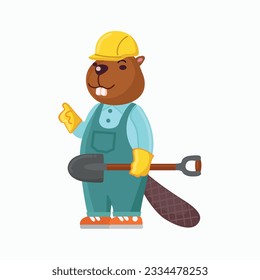 Cartoon character beaver builder vector illustration