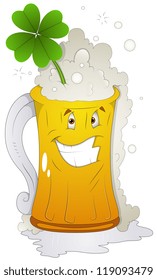 Cartoon Character - Beer Glass St Patrick's Day - Vector Illustration