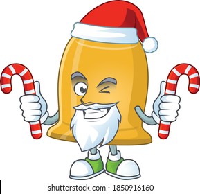 Cartoon character of bell as a Santa having candies. Vector illustration