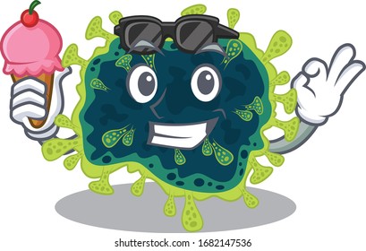 cartoon character of beta coronavirus holding an ice cream