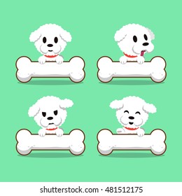Cartoon character bichon frise dog with big bones