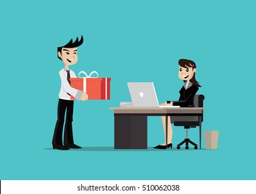 Cartoon character, Birthday Surprise Business woman., vector eps10