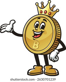 Cartoon character of bitcoin king wearing a crown