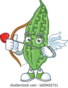 cartoon character of bitter melon Cupid having arrow and wings