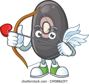 cartoon character of black beans Cupid having arrow and wings