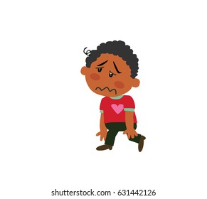 Cartoon character black boy in approval attitude; isolated vector illustration.