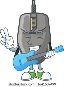 A cartoon character of black mouse playing a guitar