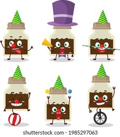 Cartoon character of black pepper bottle with various circus shows. Vector illustration