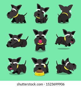 Cartoon character black scottish terrier dog poses for design.