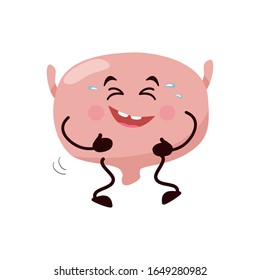 Cartoon character bladder. Cute man internal organ laughs, joy, caricature, animation. Vector illustration