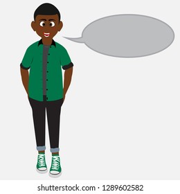 Cartoon character and blank speech bubble