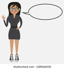Cartoon character and blank speech bubble