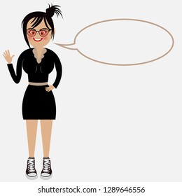 Cartoon character and blank speech bubble
