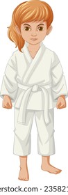 A cartoon character of a blonde girl with a ponytail wearing a judo sport outfit