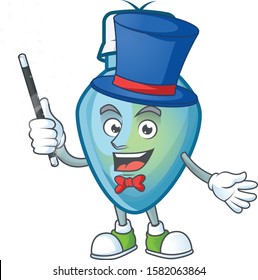 Cartoon character of blue christmas bulb Magician style