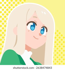 Cartoon Character with Blue Eyes and Green Top