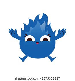 Cartoon Character Blue Flame with Arms Raised