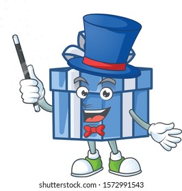 Cartoon character of blue gift box Magician style