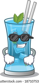 cartoon character of blue hawai cocktail wearing classy black glasses
