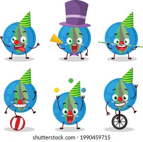 Cartoon character of blue marbles with various circus shows. Vector illustration