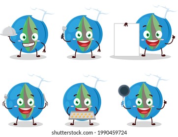Cartoon character of blue marbles with various chef emoticons. Vector illustration