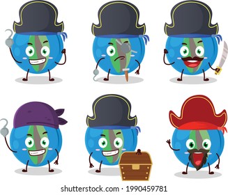 Caricatura de mármoles azules con varios emoticonos piratas. Ilustración del vector