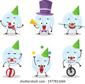 Cartoon character of blue moon with various circus shows