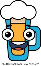 A cartoon character with a blue mug on his head