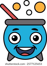 A cartoon character with a blue pot on its head and a red stick in it