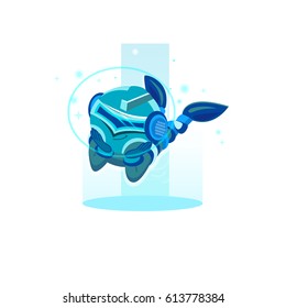 Cartoon Character Blue Robot Isolated on white background. Relaxation. Vector EPS 10.
