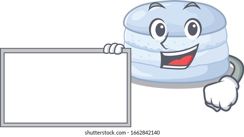 cartoon character of blueberry macaron design concept bring a board