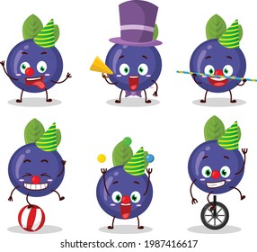 Cartoon character of blueberry with various circus shows. Vector illustration