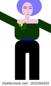 Cartoon character of a blue-haired person with a yellow tulip. 