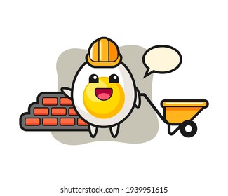 Cartoon character of boiled egg as a builder