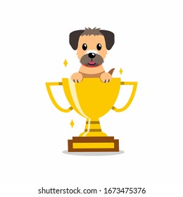 Cartoon character border terrier dog with gold trophy cup award for design.