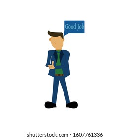 cartoon character, a boss appreciateds his employees with his hands