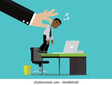 Cartoon character, Boss catches a businessman secretly sleeps in the office, vector eps10.