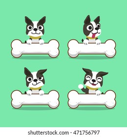 Cartoon character boston terrier dog with big bones