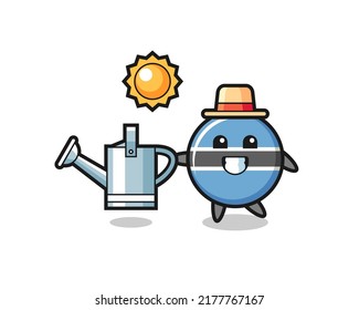 Cartoon character of botswana flag badge holding watering can , cute style design for t shirt, sticker, logo element