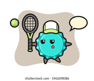 Cartoon character of bottle cap as a tennis player, cute style design for t shirt, sticker, logo element