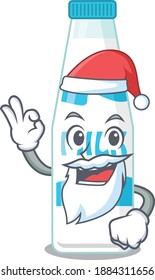 cartoon character of bottle of milk Santa having cute ok finger. Vector illustration