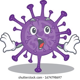 A cartoon character of bovine coronavirus making a surprised gesture