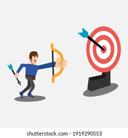 cartoon character with bow arrow for target of vector illustration